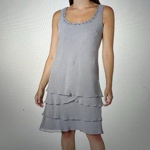 SLNY Beaded Scoop Neck Tiered Dress